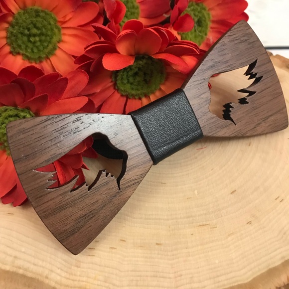 Hand Carved Angle Wings Wooden Butterfly Bow Tie - Picture 2 of 8